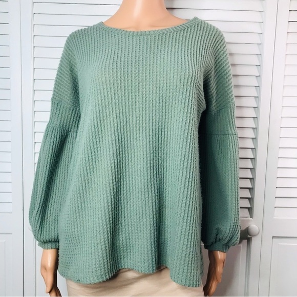 CHERISH Green Waffle Knit Sweater Size Small - Picture 1 of 7